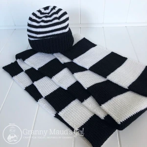 Hand-knitted football beanie and scarf