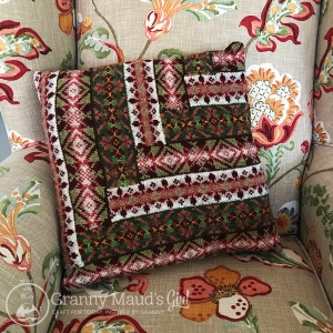 Fair Isle cushion knitted from Marie Wallin pattern